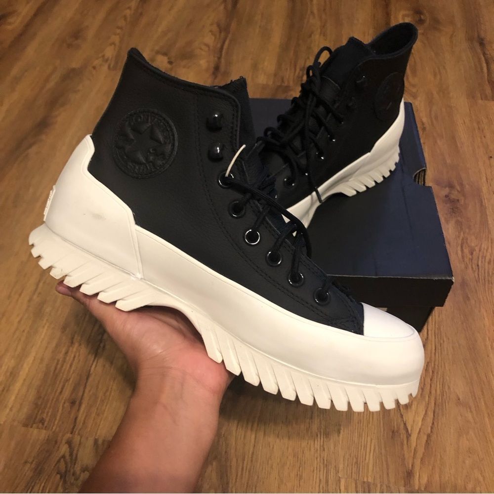 CONVERSE All Star Chuck Taylor hi top platform black leather shoes sneakers new